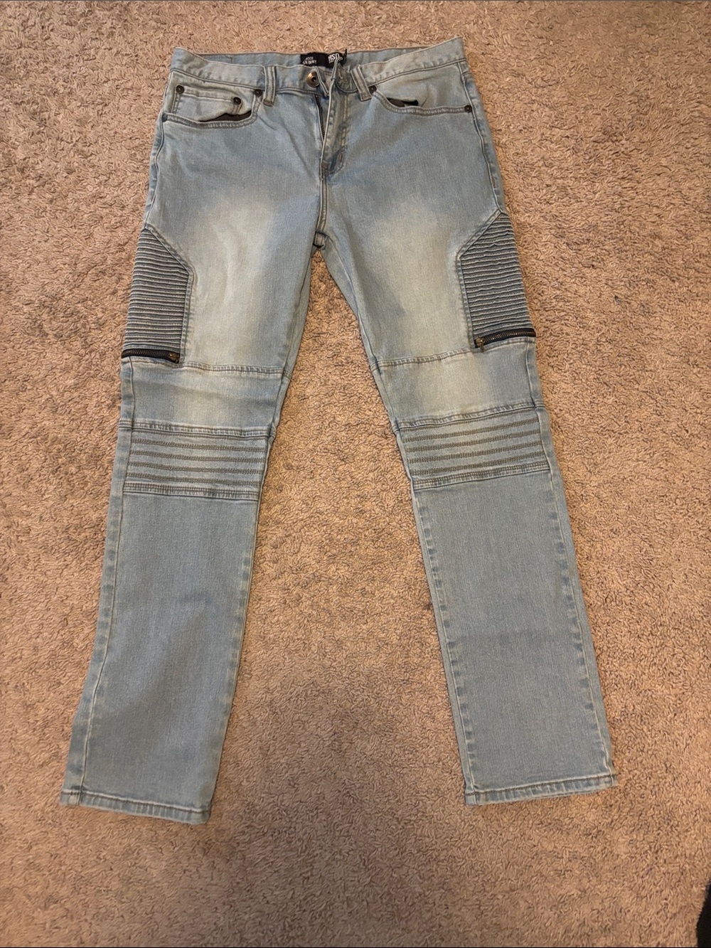 RSQ Light Blue Slim Straight Moto Jeans